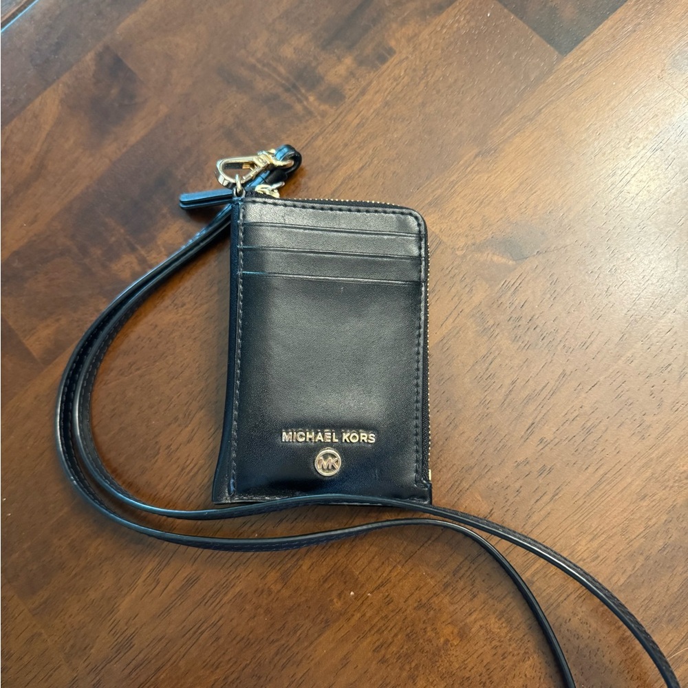Michael Kors Black Leather Card Holder with Strap